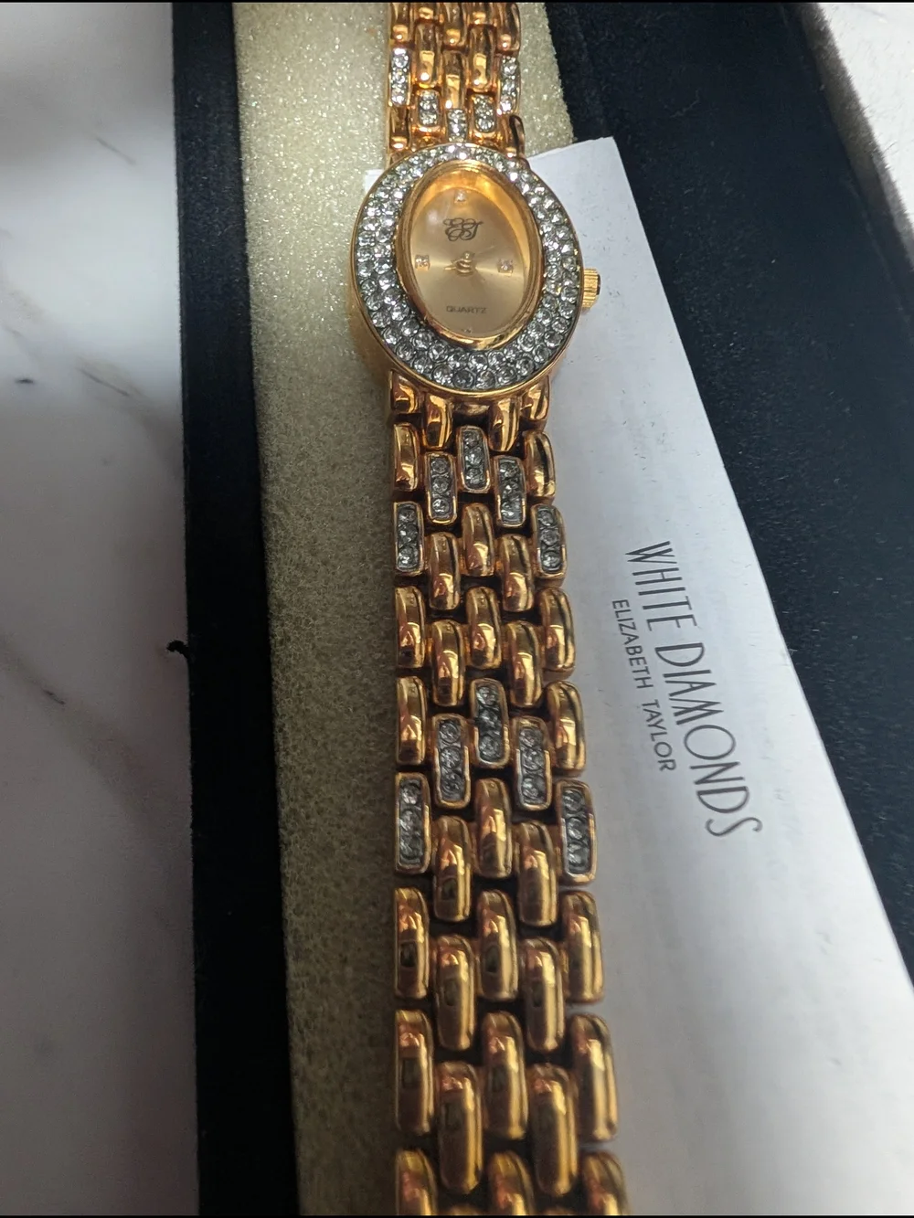 Gold-Tone Women's Oval Crystal-Trim Bracelet Watch